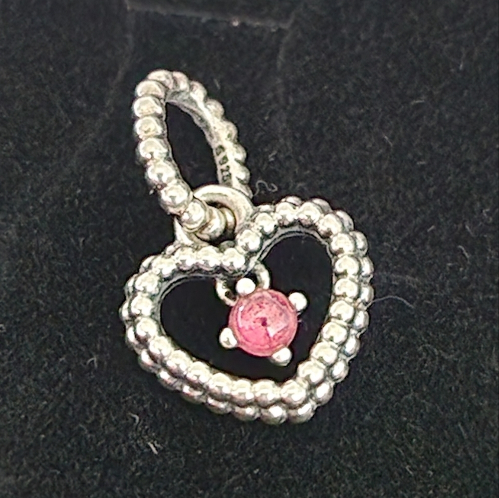Pandora October Petal Pink Heart Dangle Sterling Silver Charm - Picture 7 of 7